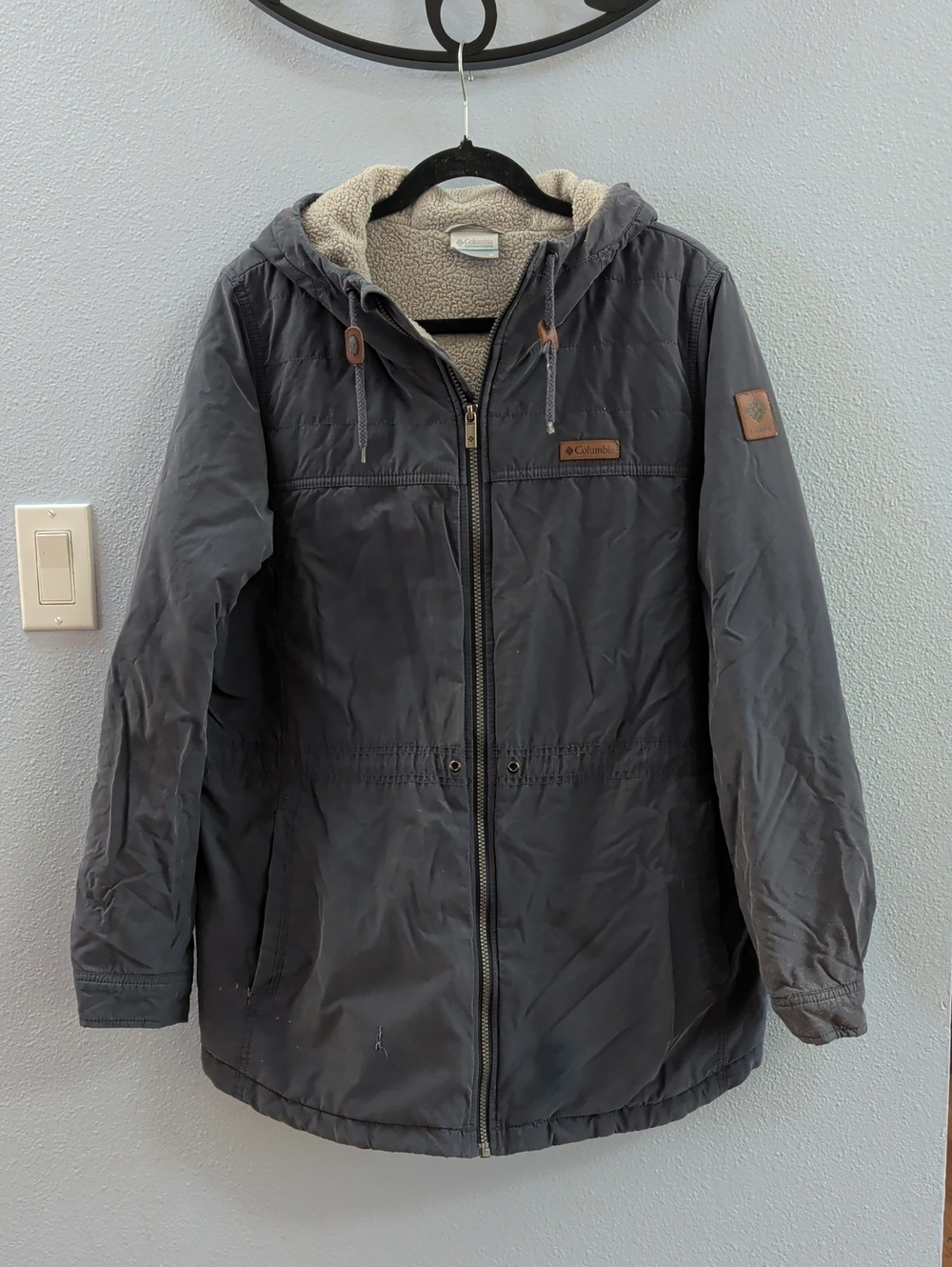 Columbia Men's Gray Blue Hooded Sherpa-Lined Jacket